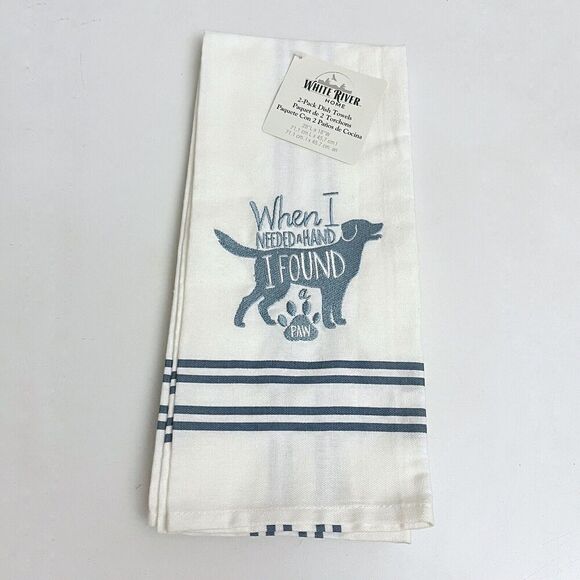 White River Home When I Need A Hand I Found A Paw Cotton Kitchen Towel Set X 2 - Picture 1 of 6